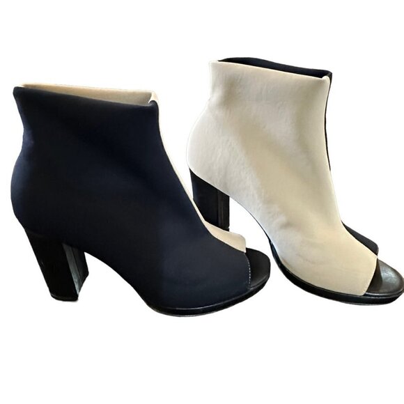 Vera Pelle Made In Italia Ankle Booties Black Cream Open Toe Festival Size 6.5 - Picture 4 of 10